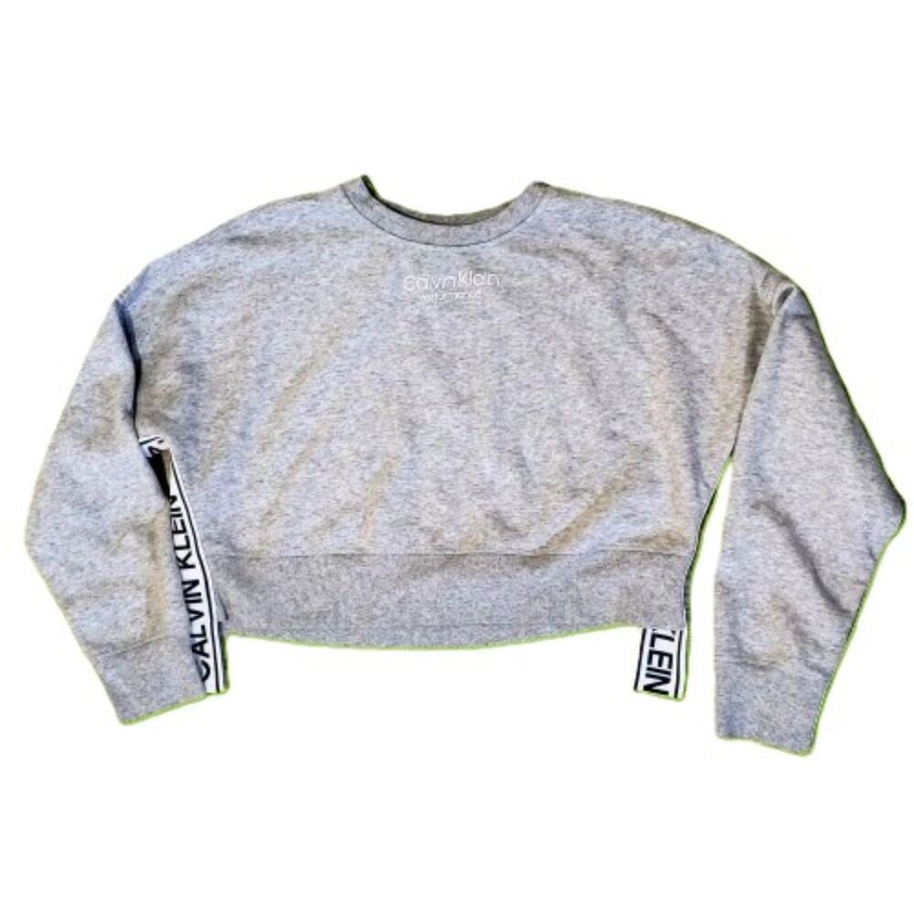 Calvin Klein Performance Gray Cropped Sweatshirt XL Long Sleeve Logo Tape Trim
